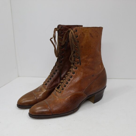 Antique Hamilton Brown Makers Shoe Co Victorian Ladies Brown Leather Boots - Picture 4 of 14